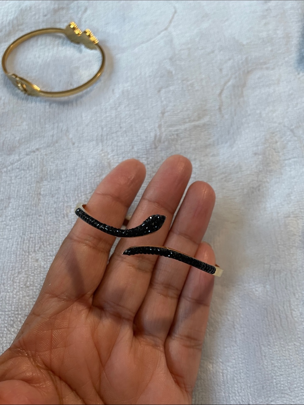 Black Crystal Snake Open Ring - Women Jewelry